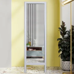 Specchi > Dmora Specchio Bianco Trasparente Forma Rettangolare Tipologia a Terra 50x160h cm, Colore Struttura Trasparente - Bissone Trasparente, Bianco
