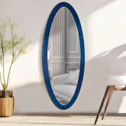 Specchi > Dmora Specchio blu Trasparente Forma Ovale Tipologia a Parete 55x150h cm, Colore Struttura Trasparente - Trakai Trasparente, Blu