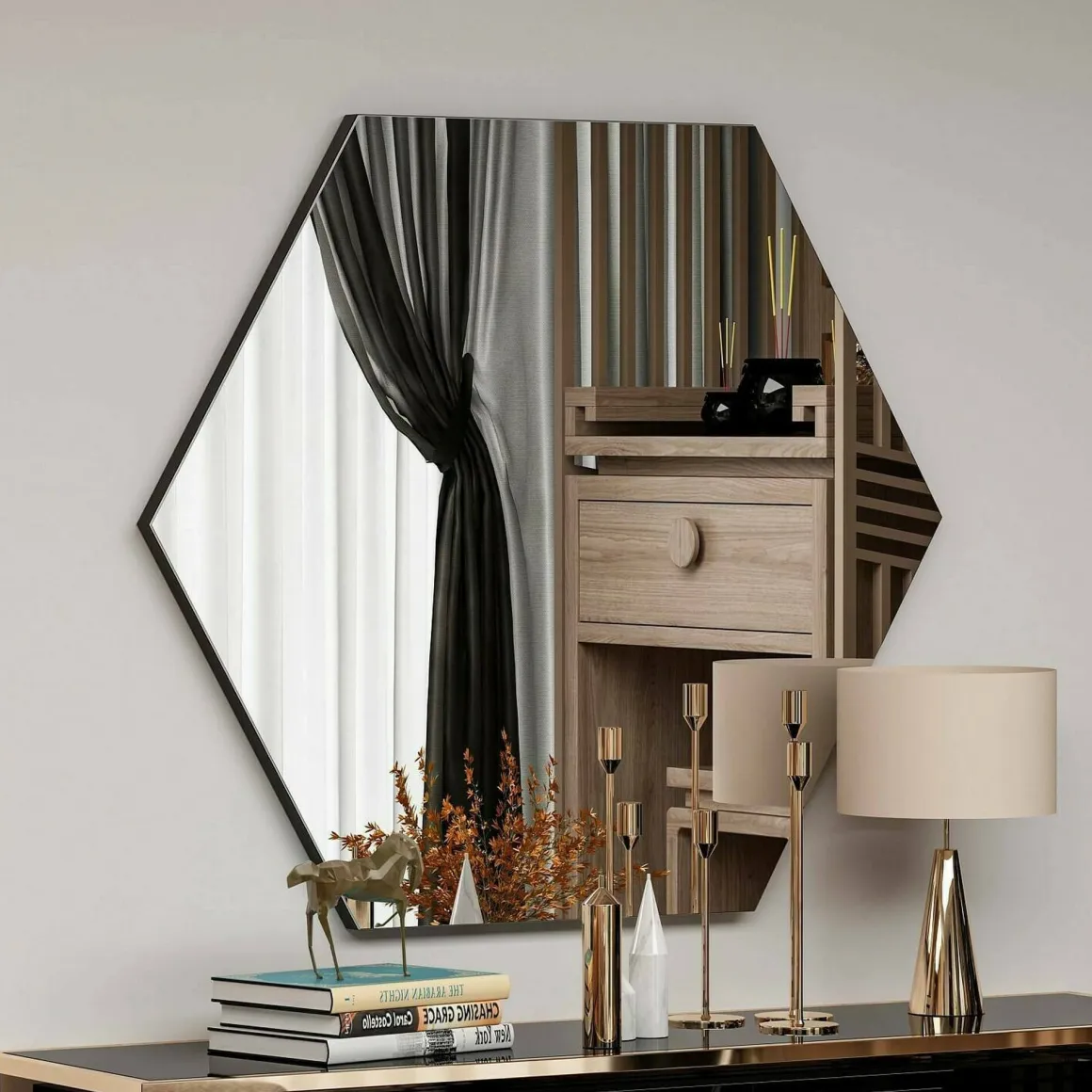 Specchio esagonale nero 70x60h cm - Kongrey