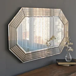 Specchi > Dmora Specchio Marrone Bronzo Trasparente Dettagli Geometrici Forma Rettangolare 120x60h cm, Colore Struttura Trasparente - Ovaro Trasparente, Marrone Bronzo