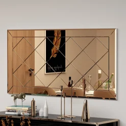 Specchi > Dmora Specchio Marrone Bronzo Trasparente Dettagli Geometrici Forma Rettangolare 60x120h cm, Colore Struttura Trasparente - Tigliole Trasparente, Marrone Bronzo