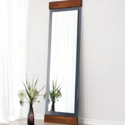 Specchio Marrone Noce Trasparente Fume Forma Rettangolare Tipologia a Terra 50x170h cm, Sfumatura Colore Struttura Noce - Lanzada