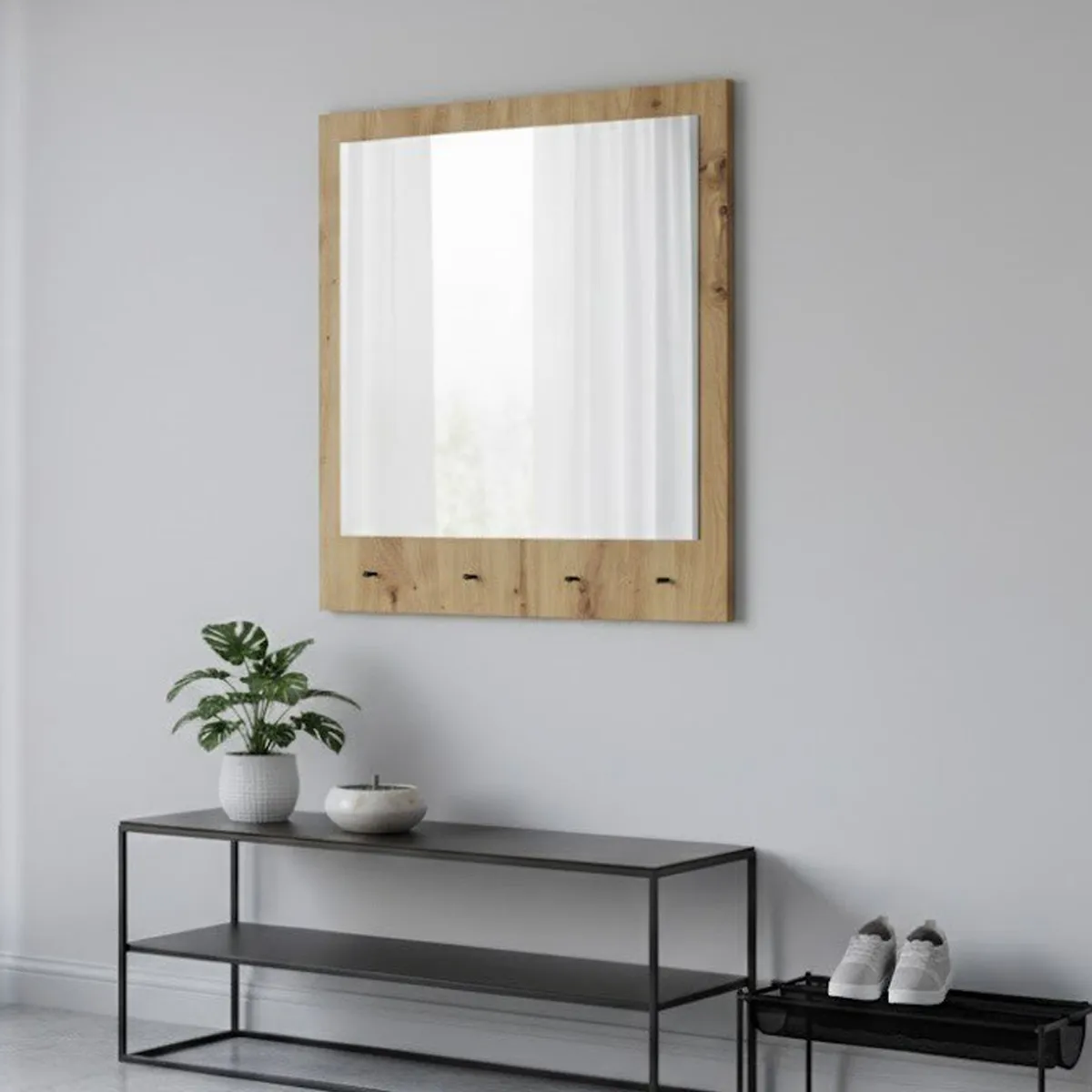 Specchi > Dmora Specchio Forma Rettangolare Tipologia da Appendere 78x76h cm, Materiale Struttura in Vetro - Cherasco Marrone Rovere Nodi
