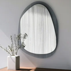Specchio Nero Fume Trasparente Forma Ovale Tipologia a Parete 55x75h cm, Colore Struttura Trasparente - Curti