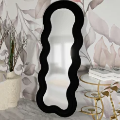 Specchio Nero Trasparente Cornice Ondulata Tessuto Teddy Forma Rettangolare 60x160h cm, Tipologia a Parete - Marylin