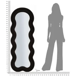 Specchio Nero Trasparente Cornice Ondulata Tessuto Teddy Forma Rettangolare 60x160h cm, Tipologia a Parete - Marylin