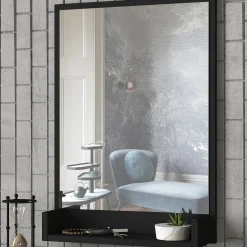 Specchi > Dmora Specchio Nero Trasparente Mensola Inclusa Forma Rettangolare 45x75h cm, Tipologia a Parete - Ticineto Trasparente, Nero