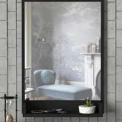 Specchi > Dmora Specchio Nero Trasparente Mensola Inclusa Forma Rettangolare 45x75h cm, Tipologia a Parete - Ticineto Trasparente, Nero