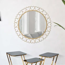 Specchio oro Trasparente Cornice con Cuori Forma Rotondo 80x80h cm, Tipologia a Parete - Fatatoza