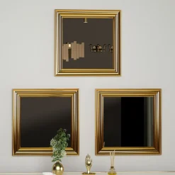 Specchi > Dmora Specchio oro Trasparente Modulabile set da 3 40x40h cm, Forma Rettangolare - Ferno Trasparente, Oro