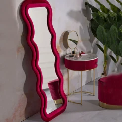 Specchio Rosa Trasparente Cornice Ondulata Effetto Velluto Forma Rettangolare 60x160h cm, Tipologia a Parete - Allen