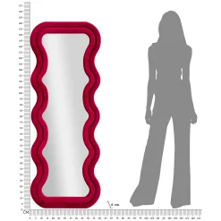 Specchio Rosa Trasparente Cornice Ondulata Effetto Velluto Forma Rettangolare 60x160h cm, Tipologia a Parete - Allen