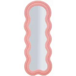 Specchio Rosa Trasparente Cornice Ondulata Tessuto Teddy Forma Rettangolare 60x160h cm, Tipologia a Parete - Marylin