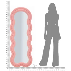 Specchio Rosa Trasparente Cornice Ondulata Tessuto Teddy Forma Rettangolare 60x160h cm, Tipologia a Parete - Marylin