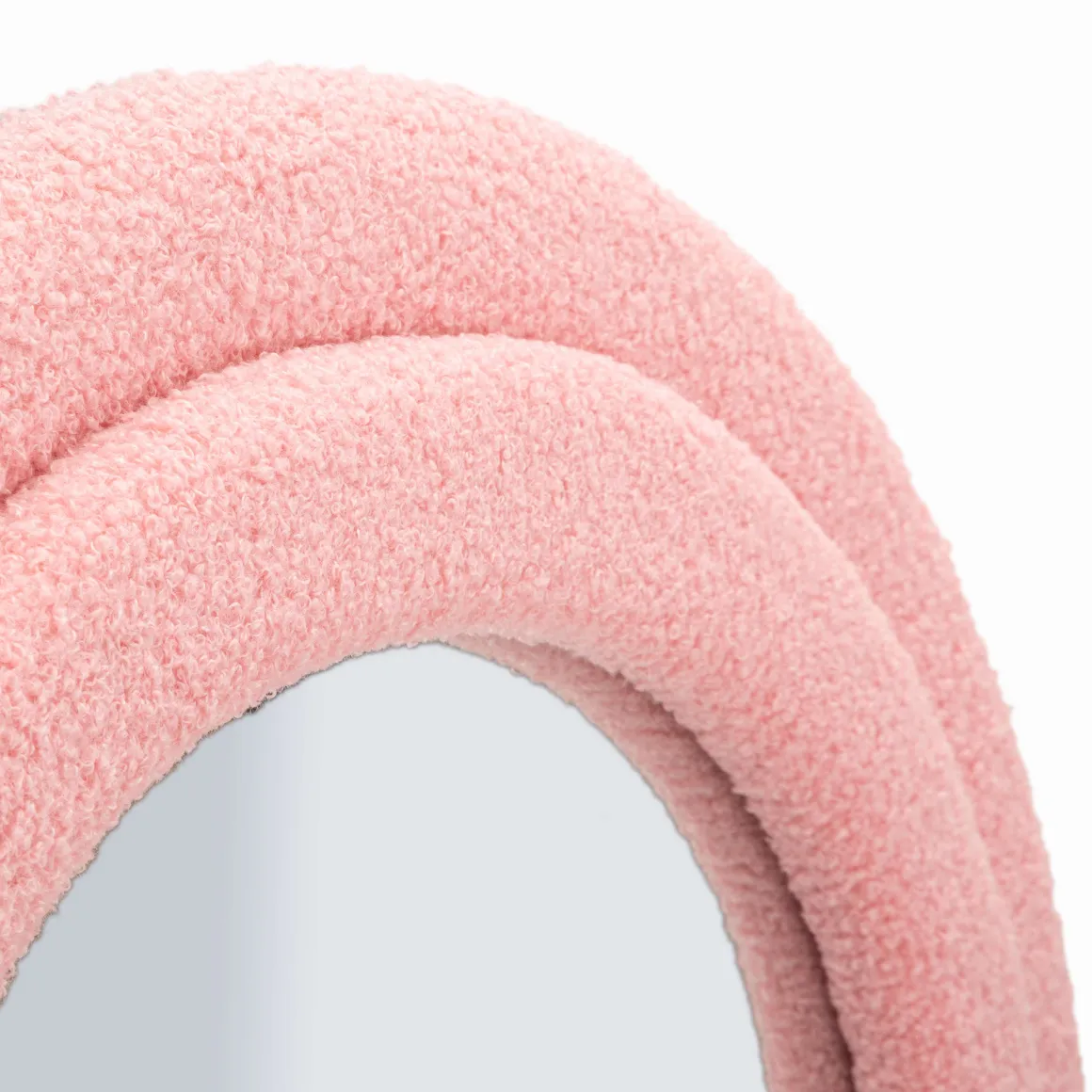 Specchio Rosa Trasparente Cornice Ondulata Tessuto Teddy Forma Rettangolare 60x160h cm, Tipologia a Parete - Marylin