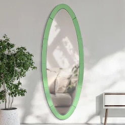 Specchi > Dmora Specchio Verde Trasparente Forma Ovale Tipologia a Parete 55x150h cm, Colore Struttura Trasparente - Trakai Trasparente, Verde