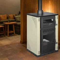 Stufe A Legna > Dmora Stufa a legna Aragona, 62x62 h102 cm, Beige Nero, Beige