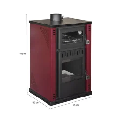 Stufa a legna Aragona, 62x62 h102 cm, Rosso