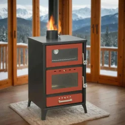 Stufe A Legna > Dmora Stufa a legna Catena, 59x51 h92 cm, Rosso Rosso, Nero