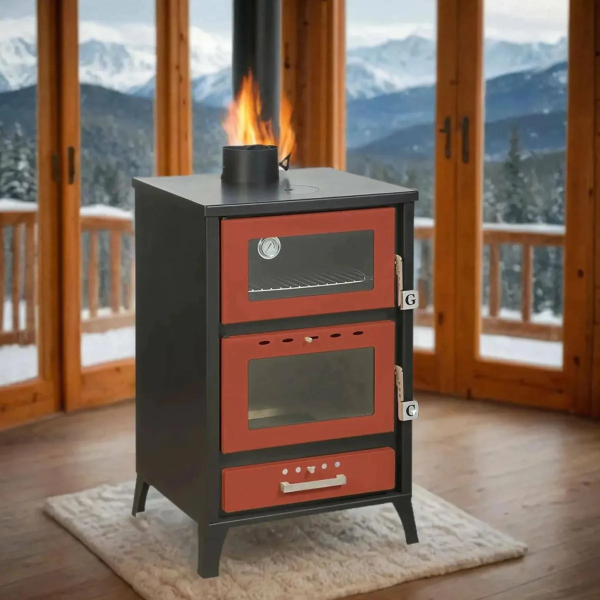 Stufe A Legna > Dmora Stufa a legna Catena, 59x51 h92 cm, Rosso Rosso, Nero