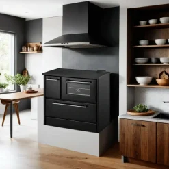 Stufe A Legna > Dmora Stufa a legna con cucina integrata nera in metallo 87x51x79h cm - Andalo Nero, Nero