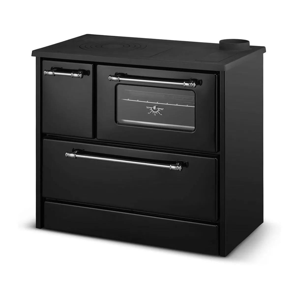 Stufe A Legna > Dmora Stufa a legna con cucina integrata nera in metallo 87x51x79h cm - Andalo Nero, Nero