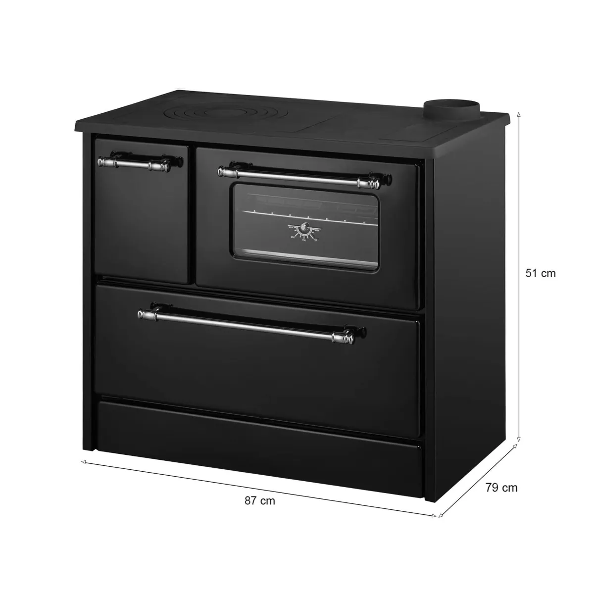 Stufe A Legna > Dmora Stufa a legna con cucina integrata nera in metallo 87x51x79h cm - Andalo Nero, Nero