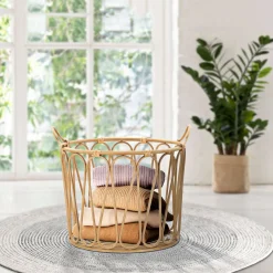 Svuotatasche Marrone Intrecciatura Effetto Rattan Materiale Struttura in Metallo, - Suchit