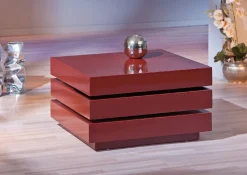 Tavolini Da Salotto > Dmora Tavolino con doppio ripiano rotante in MDF laccato lucido Rosso