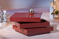 Tavolini Da Salotto > Dmora Tavolino con doppio ripiano rotante in MDF laccato lucido Rosso