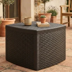 Tavoli Da Esterno|Outdoor > Dmora Tavolino da esterno Akane, 53x53h40 cm, Antracite Nero Antracite