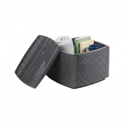 Tavoli Da Esterno|Outdoor > Dmora Tavolino da esterno Akane, 53x53h40 cm, Antracite Nero Antracite