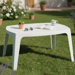 Tavoli Da Esterno > Dmora Tavolino da Esterno 2 Posti Rotondo 46x40x38h cm, Finitura Effetto Liscio Made in Italy - Crudup Bianco