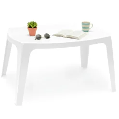Tavoli Da Esterno > Dmora Tavolino da Esterno 2 Posti Rotondo 46x40x38h cm, Finitura Effetto Liscio Made in Italy - Crudup Bianco