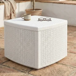 Tavolino da Esterno Bianco 2 Posti Tavolo Tavolino Contenitore 53x53x40h cm, Forma Cubica - Akane