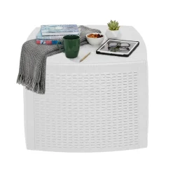Tavolino da Esterno Bianco 2 Posti Tavolo Tavolino Contenitore 53x53x40h cm, Forma Cubica - Akane