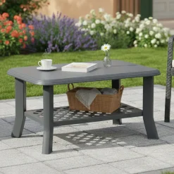 Tavolino da Esterno Nero Antracite 2 Posti 90x60x46h cm, Made in Italy - Ucria