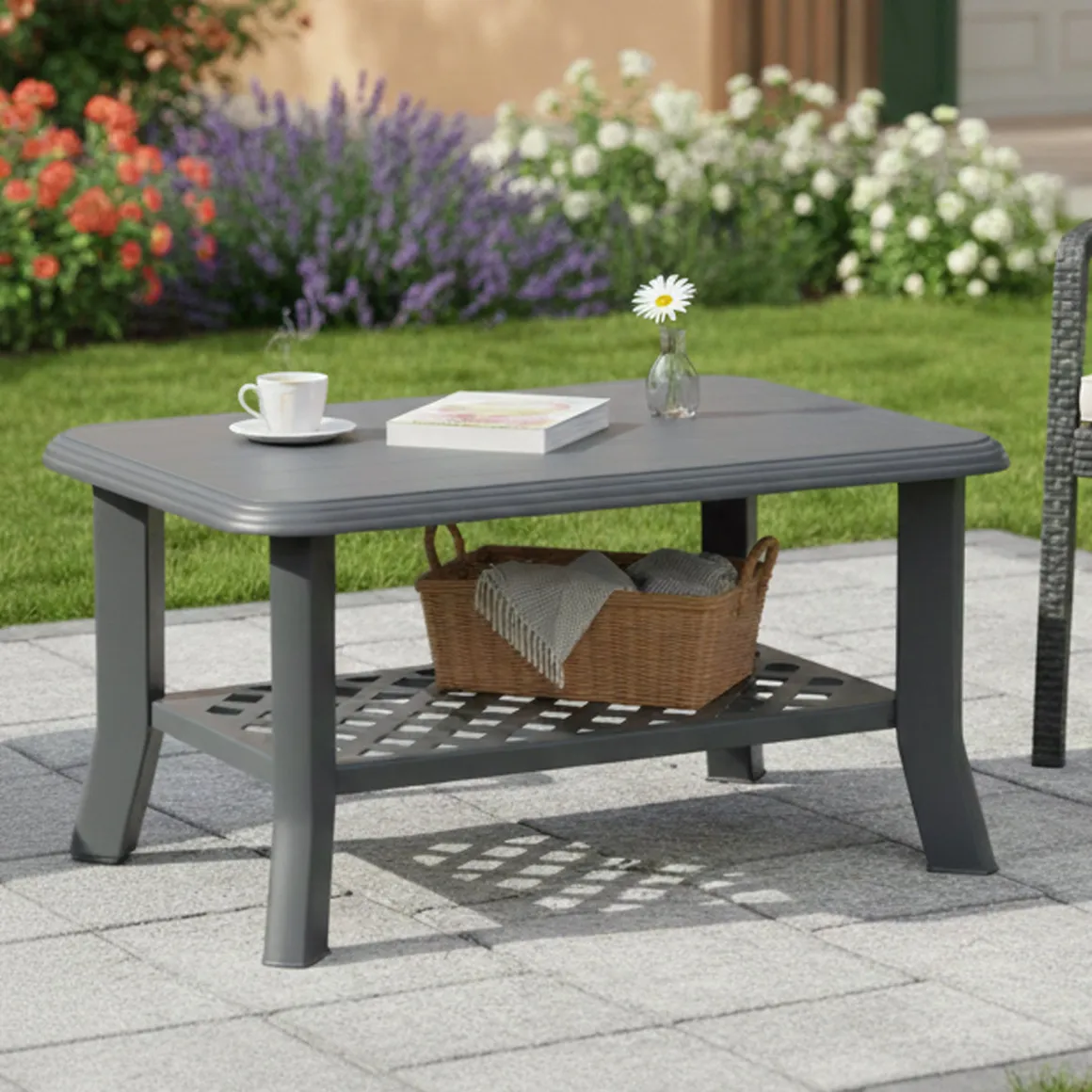 Tavolino da Esterno Nero Antracite 2 Posti 90x60x46h cm, Made in Italy - Ucria