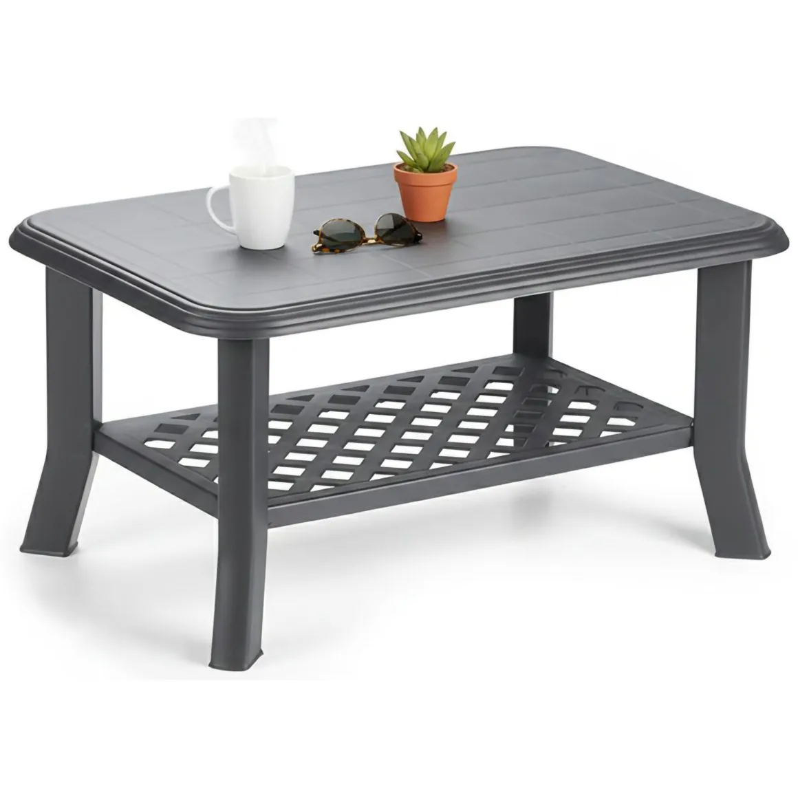 Tavolino da Esterno Nero Antracite 2 Posti 90x60x46h cm, Made in Italy - Ucria