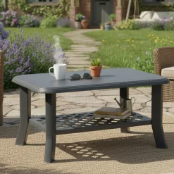 Tavolino da Esterno Nero Antracite 2 Posti 90x60x46h cm, Made in Italy - Ucria