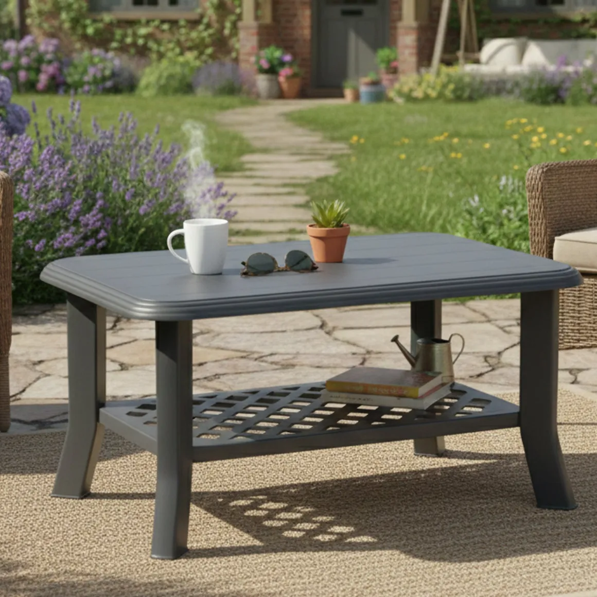 Tavolino da Esterno Nero Antracite 2 Posti 90x60x46h cm, Made in Italy - Ucria