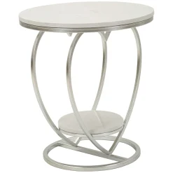 Tavolino da Salotto Argento Bianco Marmo Struttura a Cuore Forma Rotondo 40x40x46h cm, Colore Ripiano Bianco - Masaka