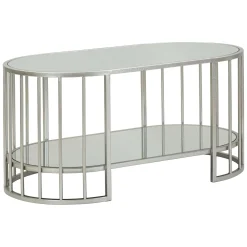 Tavolini Da Salotto > Dmora Tavolino da Salotto Argento Trasparente un Vano Forma Ovale 90x50x45h cm, Colore Ripiano Trasparente - Fafa Trasparente, Argento