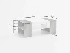 Tavolino da salotto Ashar, cm 110x60h40, Bianco lucido e Cemento