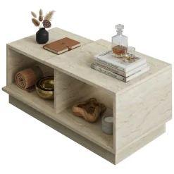 Tavolino da Salotto Beige Crema 2 Vani Forma Rettangolare 90x45x36h cm, Sfumatura Colore Ripiano Crema - Morino