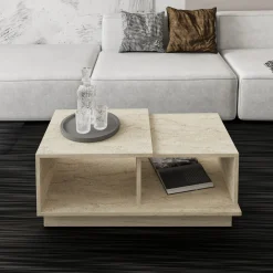 Tavolino da Salotto Beige Crema 2 Vani Forma Rettangolare 90x45x36h cm, Sfumatura Colore Ripiano Crema - Morino