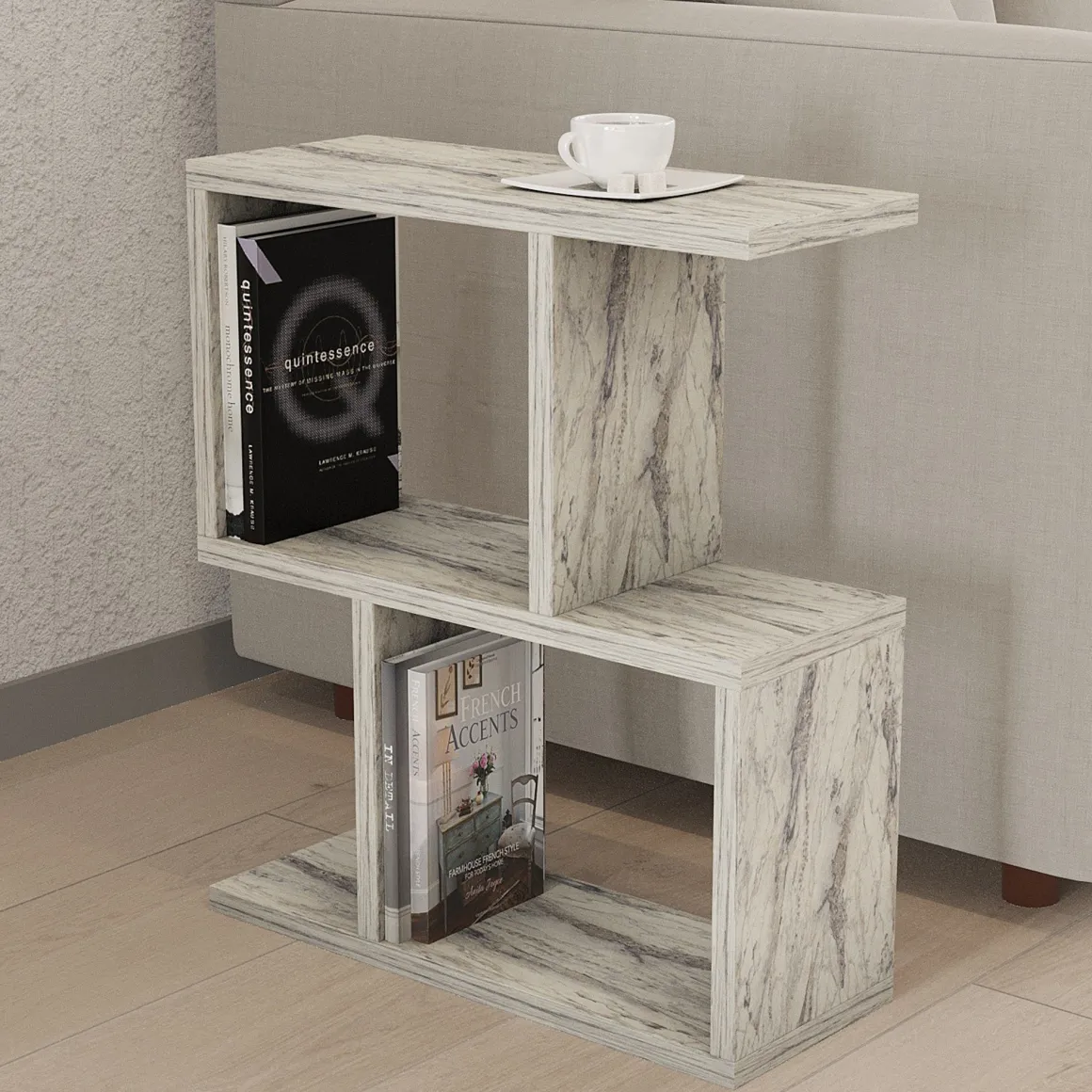 Tavolini Da Salotto > Dmora Tavolino da Salotto 2 Vani Forma Rettangolare 80x40x50h cm, Sfumatura Colore Ripiano Marmo - Verde Beige Marmo