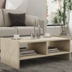 Tavolini Da Salotto > Dmora Tavolino da Salotto Beige Marmo Bianco Portariviste Forma Rettangolare 105x65x30h cm, Colore Ripiano Trasparente - Rhysand Bianco, Beige Marmo