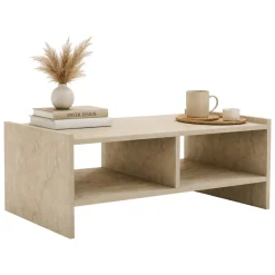 Tavolini Da Salotto > Dmora Tavolino da Salotto Beige Marmo Bianco Portariviste Forma Rettangolare 105x65x30h cm, Colore Ripiano Trasparente - Rhysand Bianco, Beige Marmo