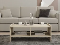 Tavolini Da Salotto > Dmora Tavolino da Salotto Beige Marmo Bianco Portariviste Forma Rettangolare 105x65x30h cm, Colore Ripiano Trasparente - Rhysand Bianco, Beige Marmo